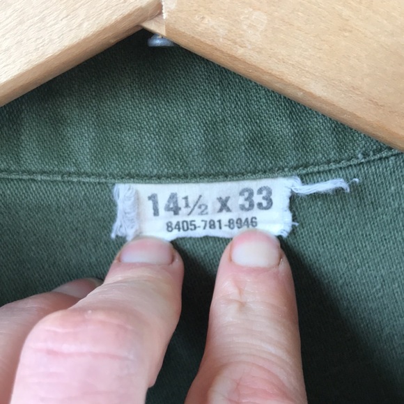 VTG 1965 Military Issue OD Green Men's Shirt 14 1/2x33 - Picture 4 of 8